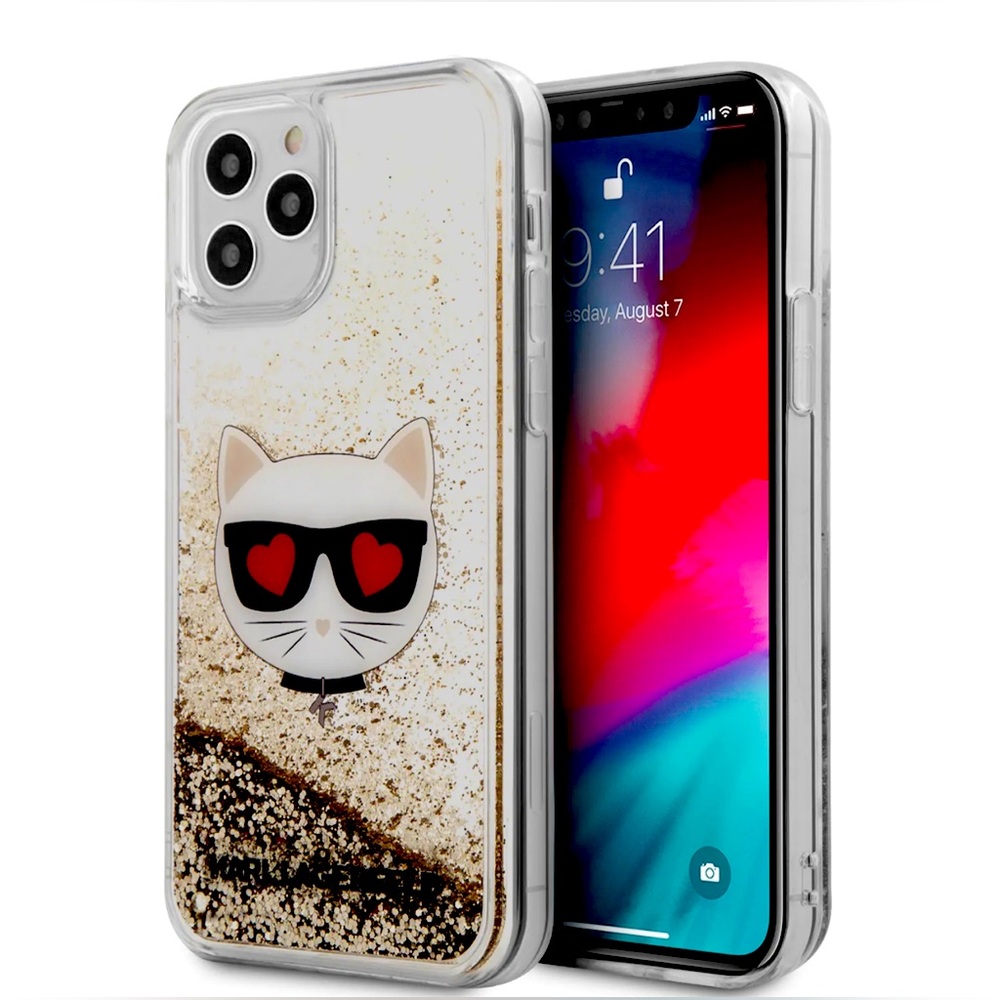 KARL LAGERFELD IPHONE 12 PRO MAX LIQUID GLITTER IN GOLD + ❤️s LOGO CASE | NWT